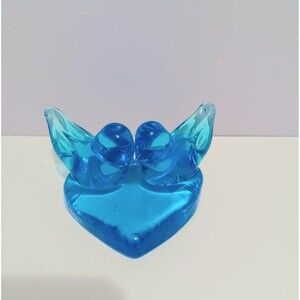 Blue Birds Of Happiness Heart  Art Glass Figurine Home Decor 2"